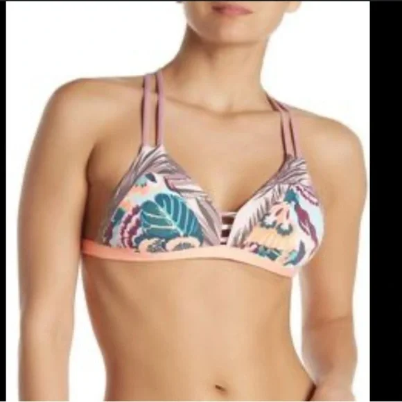 Maaji Pink and Purple Bikini Top with Tropical Print - Picture 1 of 9